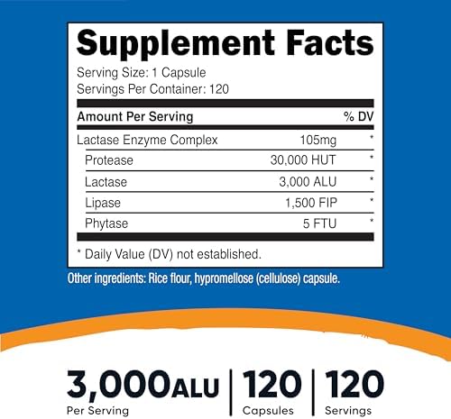 Nutricost Lactase Enzyme Complex 3,000 FCC ALU, 120 Vegetarian Capsules - Non-GMO, Gluten Free, 120 Servings