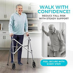 Stander Space Saver Walker, Lightweight Folding Rolling Mobility Aid for Seniors & Adults, Compact 2-Wheel Disability Device with 6-inch Wheels & Ski Glides for Walking Support, Black Walnut