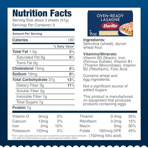 Barilla Oven-Ready Lasagne, 9 oz. Box - Pasta Made with Durum Wheat Semolina - Kosher Certified Pasta (Pack of 4)