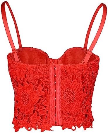 ELLACCI Women's Floral Lace Bustier Crop Top Gothic Corset Bra Tops Red