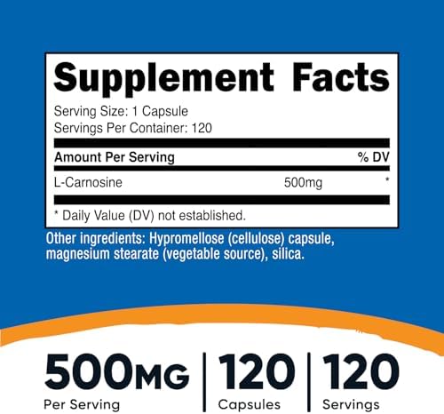 Nutricost L-Carnosine 500mg, 120 Capsules - Gluten Free & Non-GMO