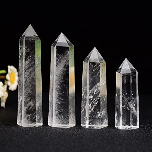 1Pc Natural Clear Quartz Crystal Tower 3.6-4.3" Healing Crystal Wand 6 Faceted Chakra Reiki Meditation Therapy