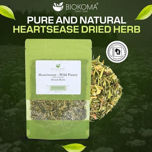 Biokoma Heartsease Wild Pansy Dried Herb 50g 1.76oz Viola Tricolor Herbal Tea Natural Detox Healthy Skin Support Respiratory Boost Resealable No Additives No Preservatives Non GMO Caffeine-Free Kosher