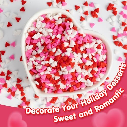 Edible Heart Sprinkles for Cake Decorating,Red Pink White Small Heart Shapes Mix,Miniature Sugar Sprinkle for Baking Decorations,Cake Ice Cream Cookies Cupcake Chocolate Topper Birthday Wedding Mother's Day Supplie