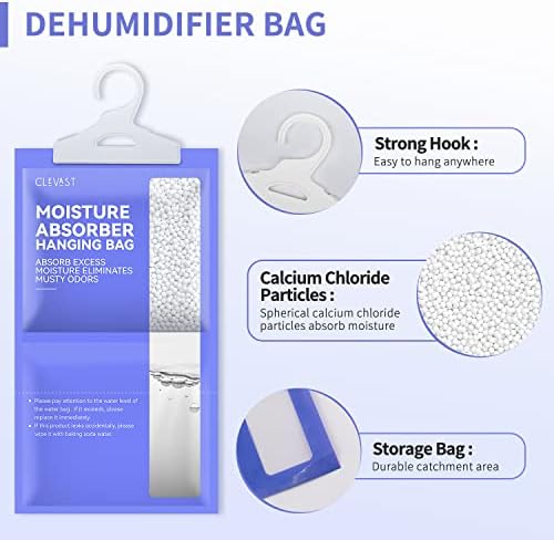 CLEVAST Moisture Absorbers Packets 10 Pack, Dehumidifier Bags for Closet, Unscented Hanging Humidity Absorber in Wardrobes, Bedrooms, Bathrooms(Net Wt. 230g/Pack)