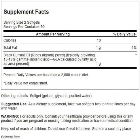 Swanson Black Currant Seed Oil - Herbal Supplement Promoting Immune System & Heart Health Support - Natural Formula Supporting Joints Health - (180 Softgels, 500mg Each)