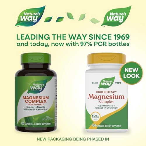 Nature's Way Magnesium Complex, Supports Muscle Relaxation*, Muscle Function*, Promotes a Sense of Calm*, Magnesium Citrate and Oxide, 100 Capsules (Packaging May Vary)