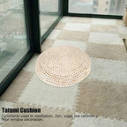 Tatami Floor Pillow Sitting Cushion, Japanese Style Round Tatami Hand Woven Floor Cushion, Floor Pouf Mat for Meditation Yoga