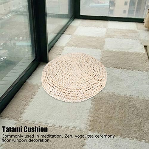 Tatami Floor Pillow Sitting Cushion, Japanese Style Round Tatami Hand Woven Floor Cushion, Floor Pouf Mat for Meditation Yoga