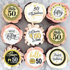 Ercadio 48PCS Edible Happy 50th Birthday Cupcake Toppers Hello 50 Fabulous Cheers to 50 Fifty Cupcake Picks for 50th Birthday Anniversary Party Decorations Supplies