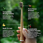 PRIMALS Horse Bristle & Bamboo Toothbrush (4-Pack) - Luxurious & Soft Horse Bristles - Fully Biodegradable - Plastic & Nylon Free - Quick Dry Design