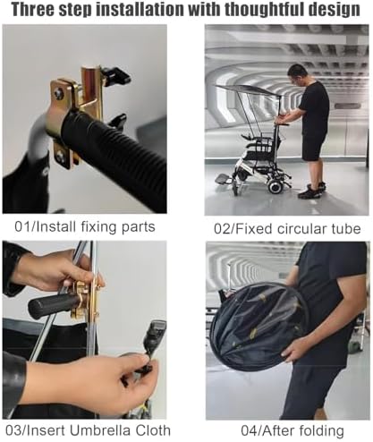 Electric Wheelchair Universal Umbrella Canopy Awning, Summer Adjustable Sun Shade Rain Cover, UV Resistant Protection for Most Wheelchairs Black, Waterproof