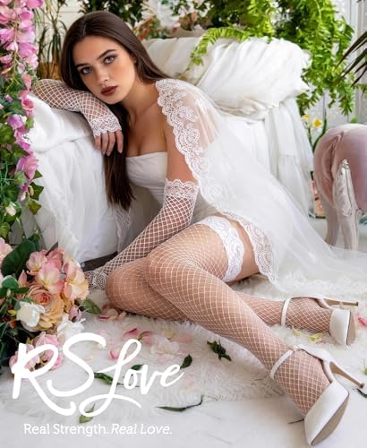 RSLOVE Women's Lace Top Fishnet Thigh-High Stockings with Antiskid Silicone Sexy Stay Up Tights Pantyhose