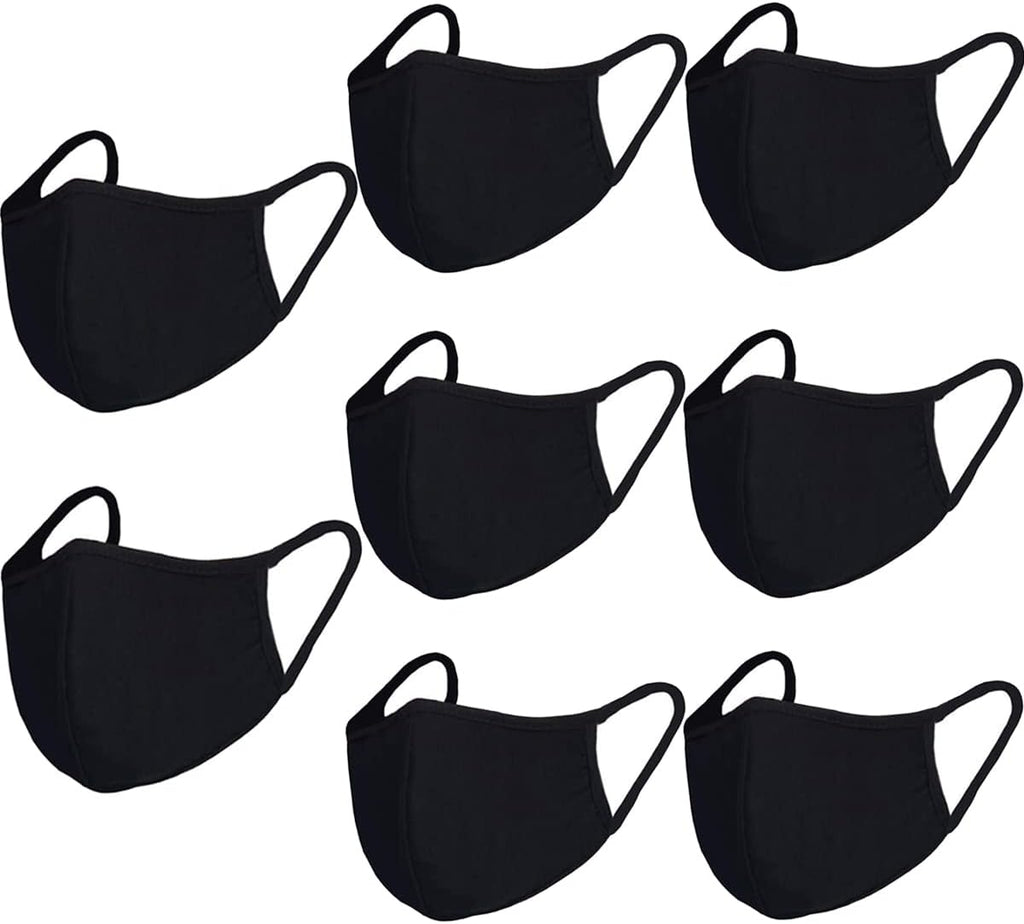 comfso 8 Pack Organic Cotton Face Cover Washable and Reusable - Black Travel Face Mask, Mouth Protection Cloth Masks with Nose Bridge Wire - Soft Fabric for Women Men Outdoor