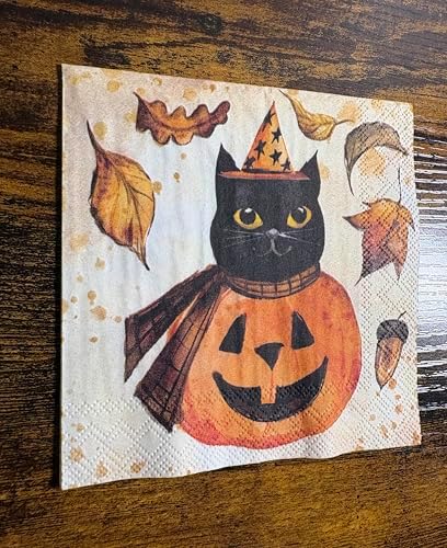 IHR Ideal Home Range Cocktail Napkins Disposable 3-Ply Paper Party Napkin Pack, 5" x 5", Cat in the Jack, 20-Count
