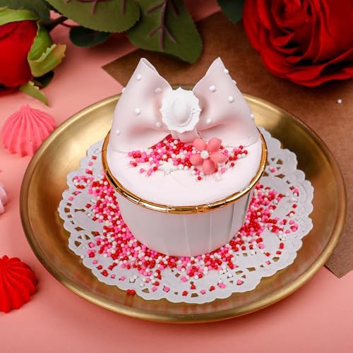 Valentine Nonpareils Sprinkles - 2mm Red Pink White Mini Edible Pearls, White Pink Sprinkles for Cake Decorating, Cupcake, Cookie, Baking, Donuts, Ice Cream Toppings 130g/4.58oz