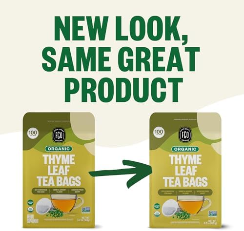 FGO Organic Thyme Leaf Tea, 100 Count, Eco-Conscious Tea Bags, Caffeine Free, Resealable Bag, Packaging May Vary (Pack of 1)