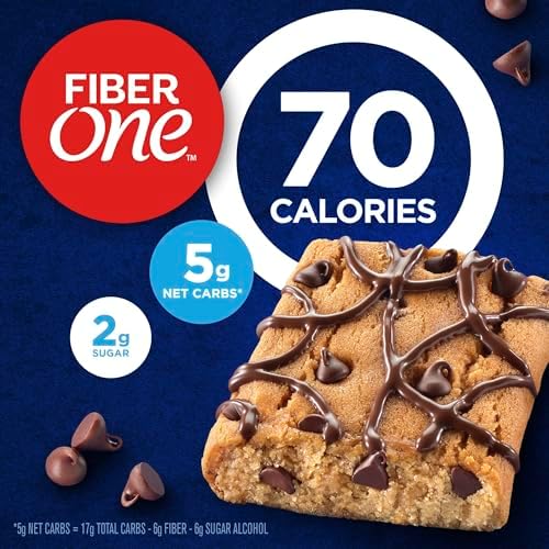 Fiber One 70 Calorie Brownies, Chocolate Chip Cookie Snack Bars, 2g Sugar, Value Pack, 12 Ct, 10.6 oz