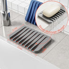 4-Pack Self Draining Soap Dish for Shower Bathroom Waterfall Silicone Soap Saver Tray Sponge Holder for Kitchen Sink Non-Slip Easy Clean (Gray)