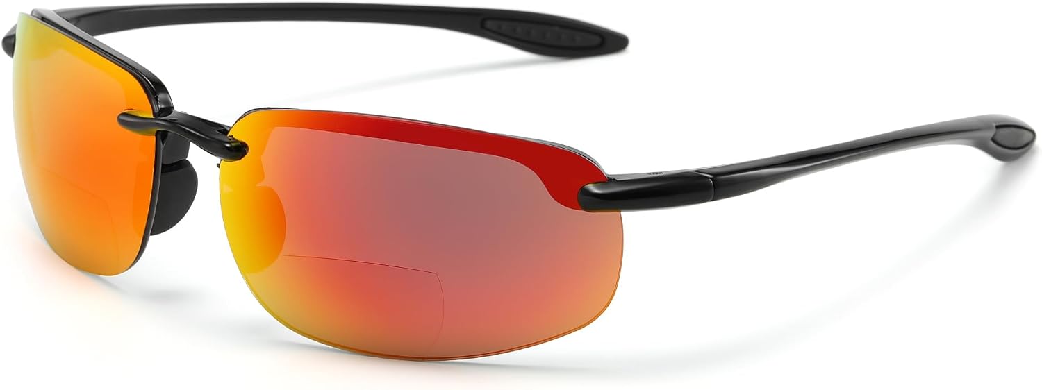 Light Wrap Around Fishing/Driving Polarized Bifocal Reading Sunglasses x1.5 x2.0 x2.5 for Men Women Sport Sun Readers