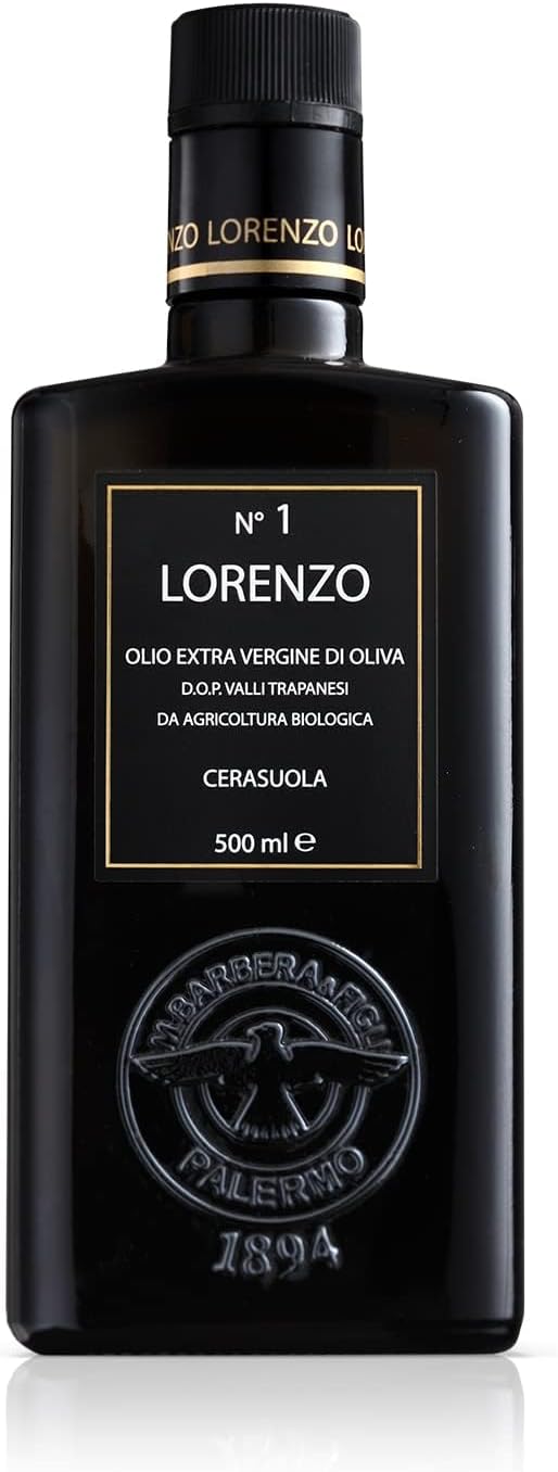 Barbera Lorenzo N° 1 Organic Extra Virgin Olive Oil PDO Valli Trapanesi, 16.9 fl oz | Premium Sicilian EVOO from Organic Cerasuola Olives | Bold Fruity Flavor & Cold-Pressed Quality
