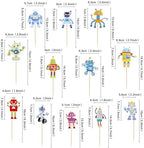Ercadio 36 Pack Robot Cupcake Toppers Printed Cartoon Robots Cupcake Picks Robot Gear Cake Decorations for Robot Theme Boys Birthday Baby Shower Party Cake Decoration Supplies