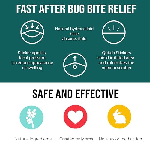 quitch Bug Bite Itch Relief Patches for Kids & Babies, Hydrocortisone Cream Alternative for Mosquito Bites, Drug-Free Anti-Itch Stickers for Summer Travel, Camp & Outdoor Play