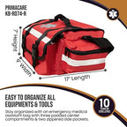 Primacare KB-RO74-R First Responder Trauma Bag, 17" x 9" x 7", Red — EMT/EMS Medical Supply Organizer with Padded Dividers, Multiple Compartments, Side Pockets, Reflective Strip, Durable Design