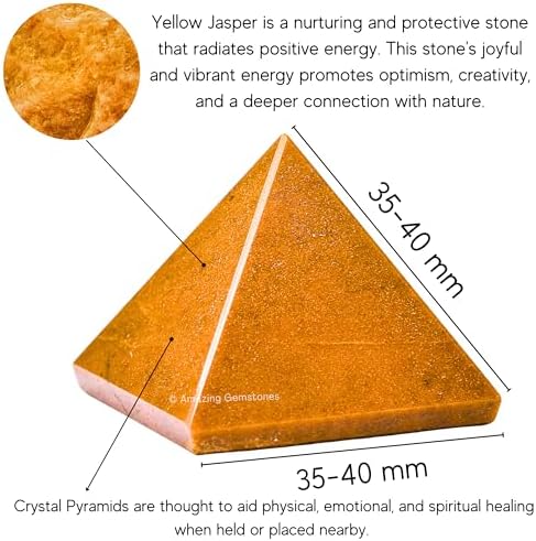 Amazing Gemstone Yellow Jasper Pyramid Crystal Healing Stones - 1.5" Great Pyramid Figurine of Natural Stone Pyramid for Meditation, Reiki, Chakra Balancing and Crystal Pyramids Grid