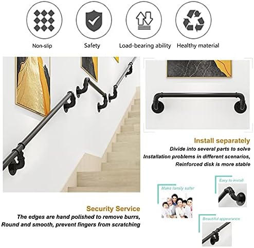 XFSHKJS Stairs Banister Handrail,30-600cm Complete Kit Handrail for Indoor Outdoor Steps,Curved Design Metal Wrought Iron External Outside Wall Mount (Size : 1ft/30cm)
