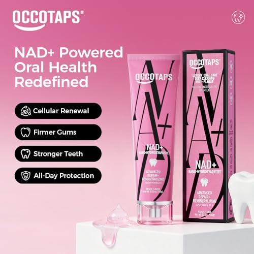 NAD+ Advanced Repair Remineralizing Toothpaste, Nano Hydroxyapatite, Enamel Repair, Sensitive Teeth, Whitening, Antiplaque, Fluoride Free, SLS Free, Peach Flavor，3 Pack