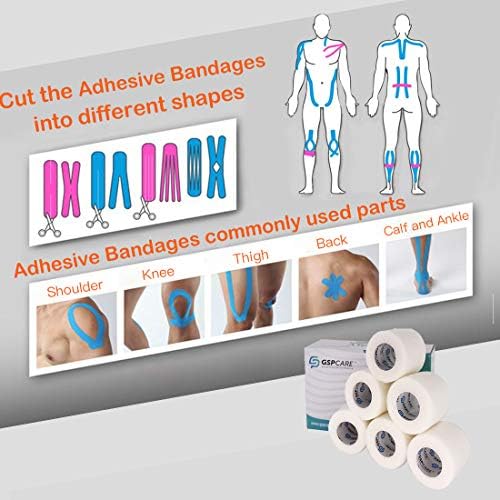 Self Adherent Cohesive Bandages Wrap 6 Count 2" x 5 Yards, Medical Tape for People and Pets, Adhesive Flexible Breathable First Aid Non Woven Rolls, Stretch Athletic, Ankle Sprains & Swelling, Sports