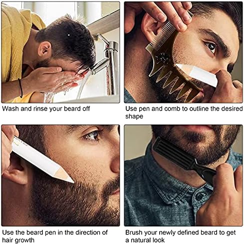 Beard Pencil Filler for Men Thick Beard Shaping Tool with Sharpener, Compact Design Beard Colouring for Men, Beard Liner Pen for Beard, Hairline and Beard Shaping (WHITE)