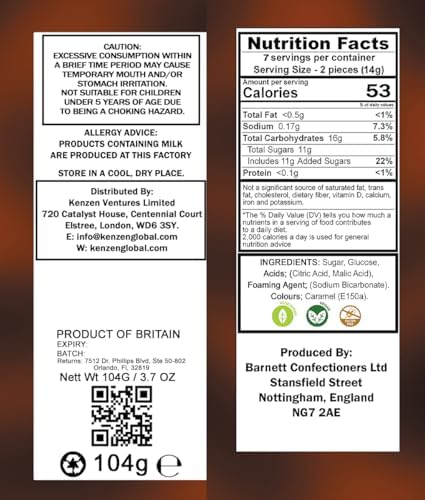 Barnetts Sweets Mega Sour Candy Cola 104g (Pack of 3) – Handmade British Hard Sweets – Extreme Sour Candy Challenge