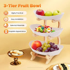 3 Tier Fruit Bowl Basket, Plastic Oval Bowl Set for Fruit&Snack, Fruit Holder with Bamboo Wood Stand, Server Tray Fruit Basket for Fruit Vegetable Storage (Pink)