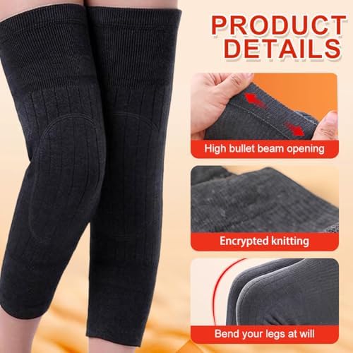 erioctry Unisex Cashmere Wool Knee Brace Pads Leg Warmers Winter Warm Breathable Thermal Knee Warmers Sleeve Knee Pads Legging Stockings for Women Men Outdoor Sports (Black)
