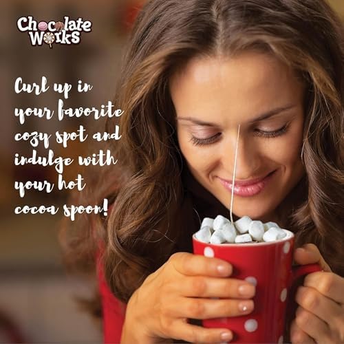 Chocolate Works Hot Chocolate Spoons – Milk Chocolate with Marshmallows – Stirring Spoons for Hot Cocoa – Individually Wrapped – Pack of 12
