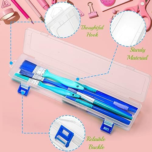 8 Pack Plastic Paint Brush Holder, 13" Long Translucent Watercolor Pens Pencils Case with Buckle Design, Paintbrush Drawing Tools Storage Box Container with Hinged Lid for Artist Art Craft