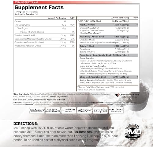PMD Sports Pump Fuel Ultra Insanity - Premium Pre Workout Powder & Muscle Pump, Greater Focus, Endurance & Recovery, Premium Creatine, Arginine & Beta Alanine - Strawberry Slam (30 Servings)