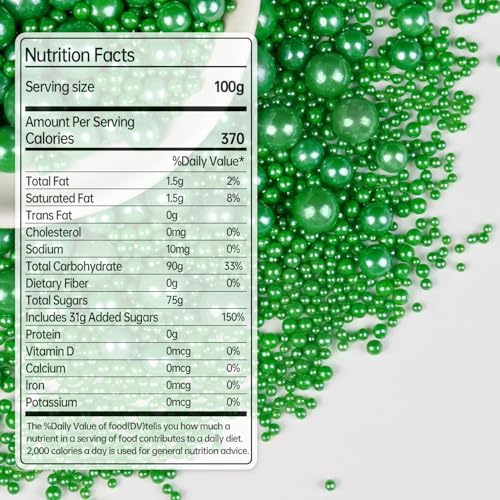 Easter Deep Green Pearl Sugar Sprinkles for Cake Decorating, 150g/5.29oz, Edible Candy Pearls, Pearl Cake Decorations, Cupcakes&Cookies Foodgrade Toppers, Wedding Party Holiday Supplies