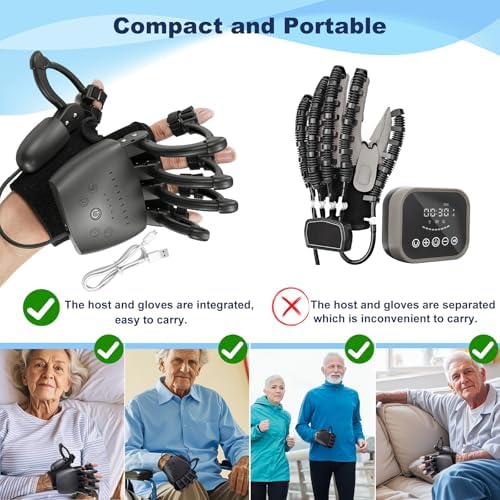 Upgrade Rehabilitation Robot Gloves for Stroke Hemiplegia Recovery, Portable Robotic Hand Glove for Stroke Rehab, Adjustable Strength, 4 Mode (Plug-in Style Without Mirror Training, Right Hand-L)