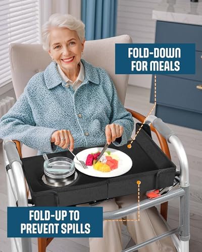 FANGSUN Walker Tray with Cup Holder, Lightweight Detachable Mobility and Walker Accessories Table for Senior, Rollator Tray for Rolling Folding Rollator, Easy Assembly