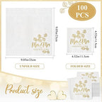 Kosiz 200 Pcs Mrs and Mrs Wedding Napkins Gold Cocktail Beverage Dessert 3 Ply Paper Napkins for Reception Lesbian Wedding Decorations for Cake Table LGBT Engagement Party Shower