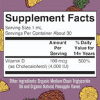 MaryRuth Organics Vitamin D3 Liquid Drops | Megadose 4000 IU | USDA Organic Liquid Vitamin D Spray for Adults & Kids | Immune Support & Bone Health | Vegan | Gluten Free | Non-GMO | 30 Servings