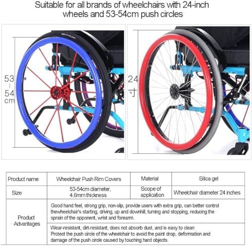 YZRYXHWL Wheelchair Cover Wheelchair Accessories 24in Wheelchair Push Rim Covers 1 Pair Non-Slip Wear-Resistant Hand Push Cover Wheelchair Rear Wheel Push Ring Protective Cover (Color : Blue)