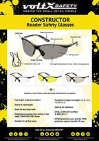 voltX 'Constructor' SAFETY READERS Full Lens Reading Safety Glasses (+1.5 Dioptre, Smoke) ANSI Z87.1+ & CE EN166F, Wraparound Style - Includes Safety Cord with headstop - UV400 anti fog coated lens