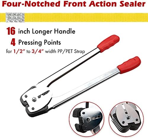 Poly Strapping Tensioner & Cutter Manual Banding Sealer Tools Set with PP Plastic Strapping Kit 4000" Length, 100 Metal Seals