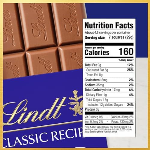 Lindt CLASSIC RECIPE Milk Chocolate Bar, Milk Chocolate Candy, 4.4 oz. (12 Pack)