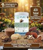 PURE® Mushroom Superblend - 30 Servings - 2000mg Lion’s Mane with KSM-66® Ashwagandha & Organic Cacao - Caffeine-Free Focus, Memory & Stress Relief Morning Ritual - Made in USA
