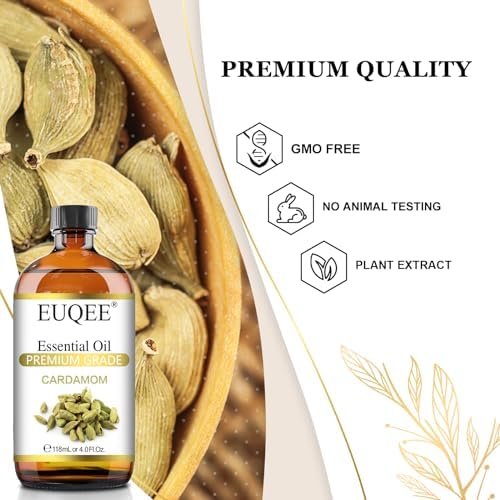 EUQEE Cardamon Essential Oil 118 ml Large Bottle Premium Cardamon Oil with Glass Dropper, Great for Diffusers, Candle & Soap Making-4oz